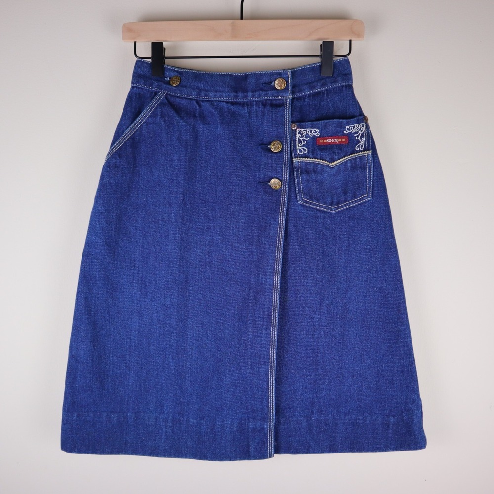 Vintage So-En Denim Wrap Midi Skirt Size‎ Medium Waist 12" Length 24"